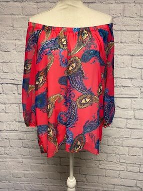 Sweet Pea by Stacy Frati Coral Off-Shoulder Paisley Blouse Size Medium